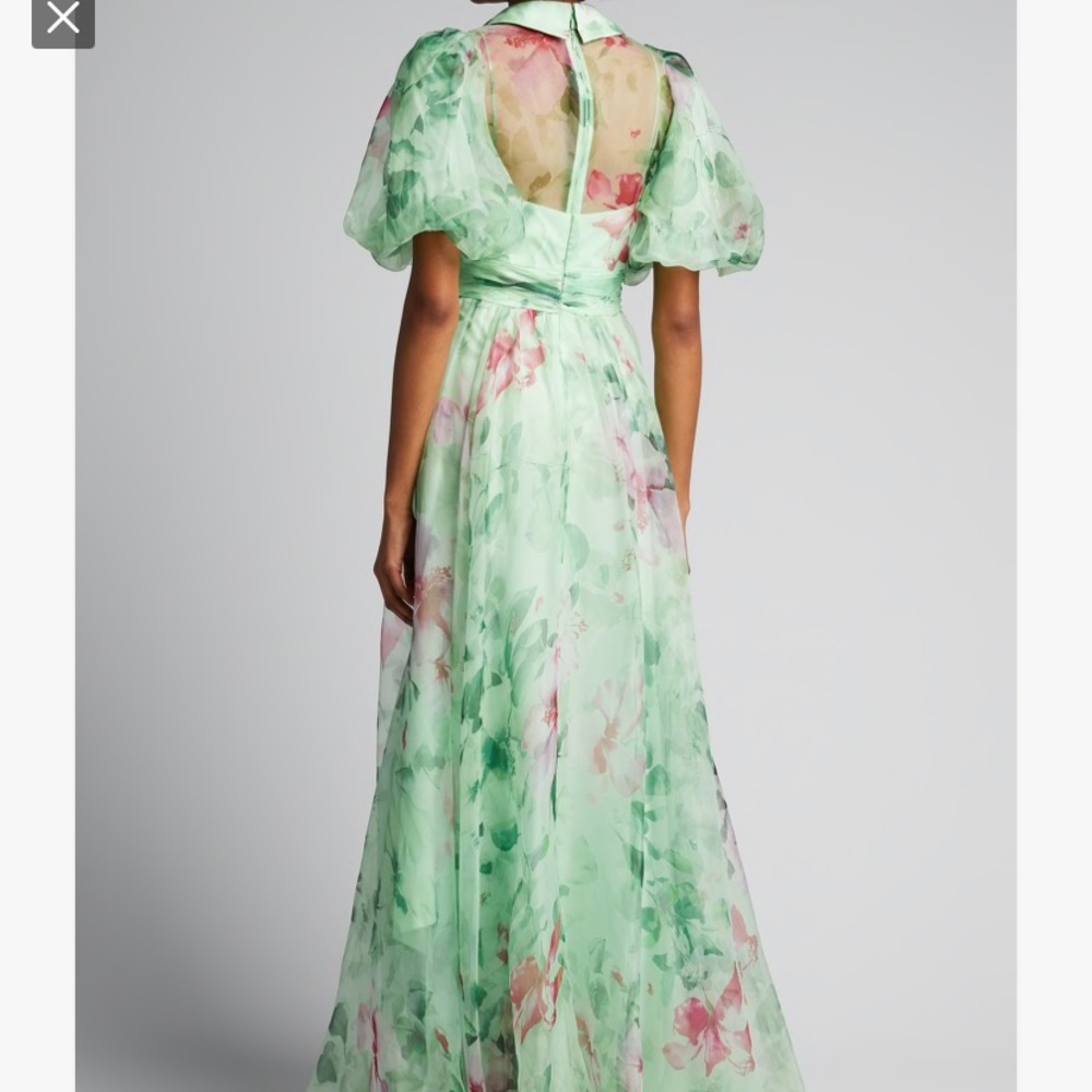 Badgley Mischka Organza Puff-Sleeve Gown - Picture 4 of 7
